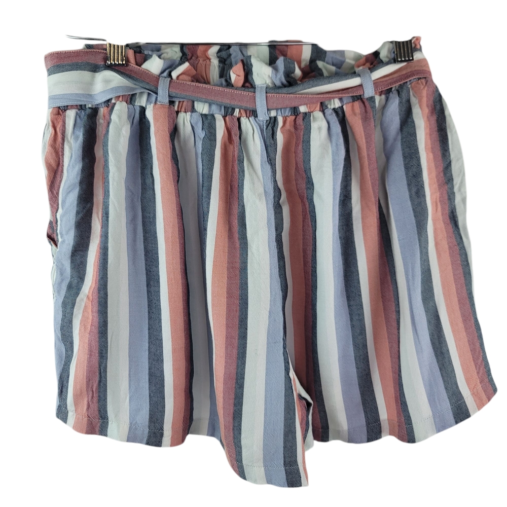 Hollister Striped Multicolor Women's Shorts Size Large Red Blue White Bow Belt